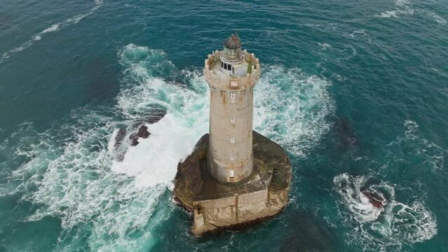 Reverseing shot of Phare du Four a lighthouse in Bretagne France