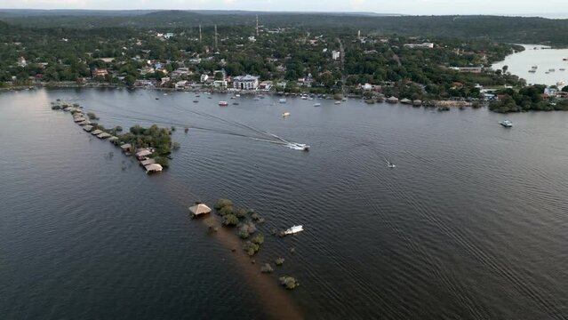 Aerial over alter do Chao Love Island (Ilha do Amor) during the rainy season in the State of Pará, Brazil amazon rainforest