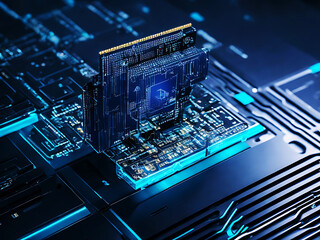 Electronic circuit board close up computer chip
