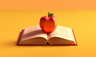 Apple on Open Book Background, Welcom Back to School Concept. Generative Ai