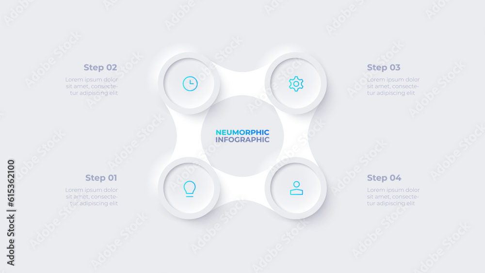 Fototapete Metaball with four circles in the shape of a square. Cycle infographic template with 4 options
