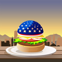 American burger with the city of New York as a background