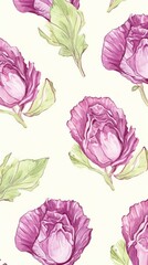 Fresh Organic Radicchio Vegetable Background, Vertical Watercolor Illustration. Healthy Vegetarian Diet. Ai Generated Soft Colored Watercolor Illustration with Delicious Juicy Radicchio Vegetable.