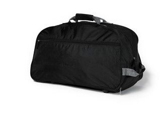 Naklejka premium Travel bag in black color. Isolated white background. Baggage
