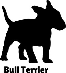  Bull Terrier. Dog puppies silhouette. Baby dog silhouette. Puppy