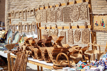 street wooden item shop in uzbekistan