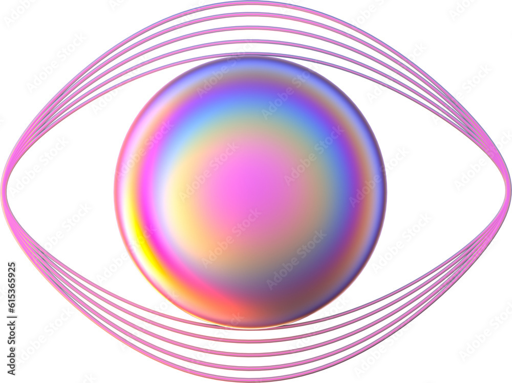 Poster 3d abstract iridescent eye in a surreal style with a transparent background