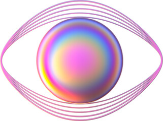3D abstract iridescent eye in a surreal style with a transparent background