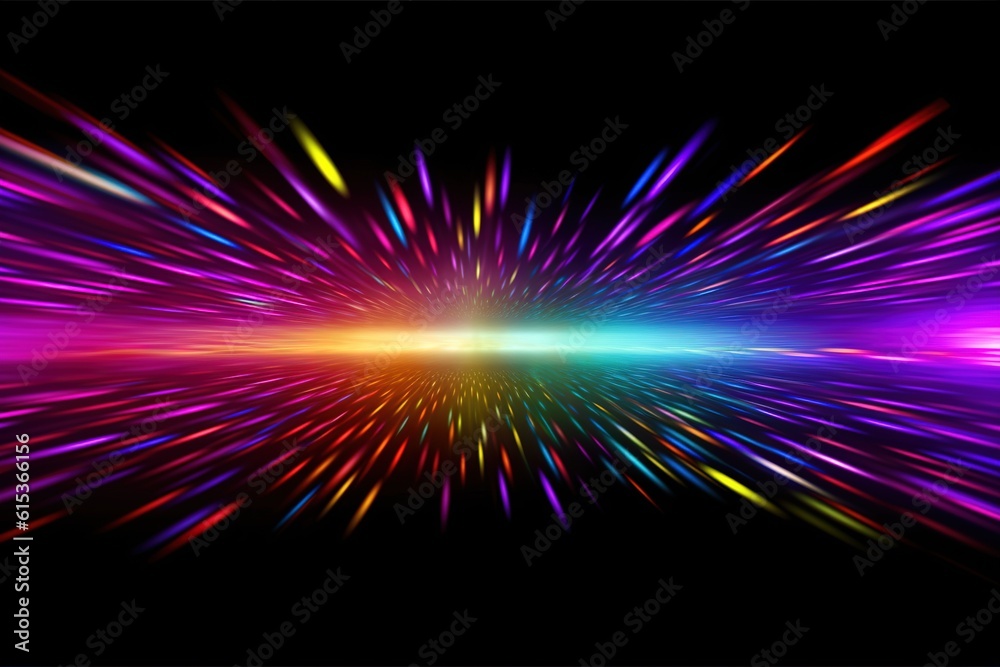 Wall mural abstract background with glowing lines. rainbow light speed background. generative ai