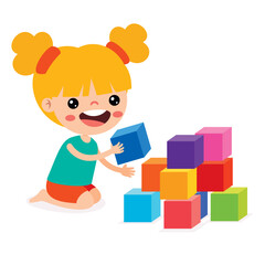 Kid Playing With Building Blocks