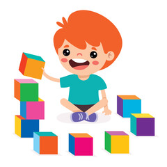 Kid Playing With Building Blocks