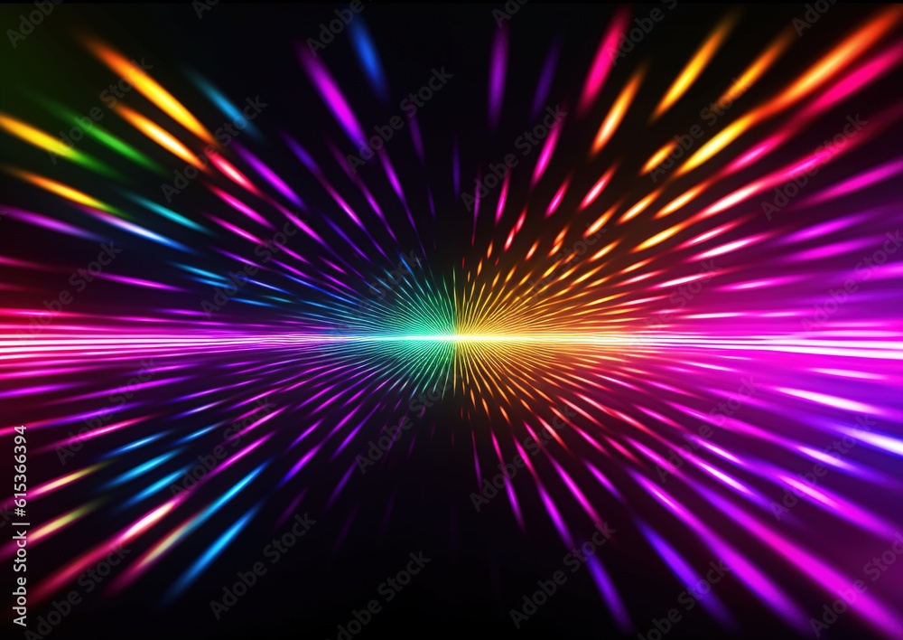 Wall mural abstract background with glowing lines. rainbow light speed background. generative ai