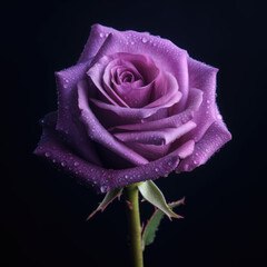 Hyper realism amazing real and stunning purple rose black background