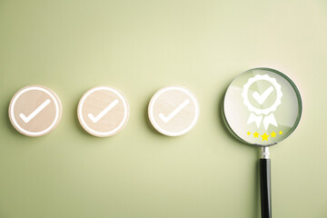 Certification and ISO quality concept depicted with magnifying glass showcasing aligned icon...