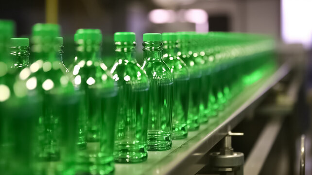 Bottle. Industrial production of plastic pet bottles. Factory line for manufacturing polyethylene bottles.