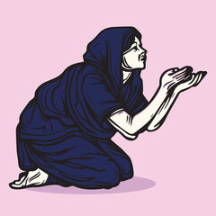 Woman Beggar begging for food vector illustration