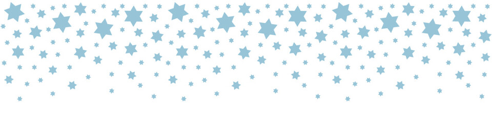 Seamless border garland with falling blue stars of David. For Jewish Passover and Hanukkah cards, invitations. Isolated vector. PNG. Transparent background.