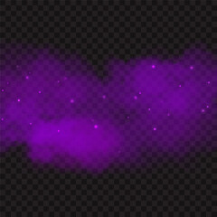 Vector realistic purple clouds with glowing sparkles.