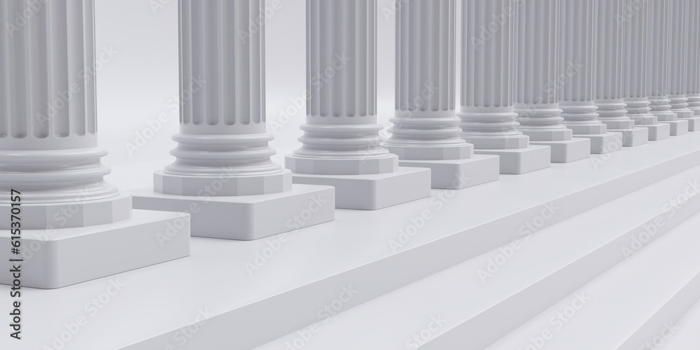 Wall mural white marble pillar and step in row on white background. down part of column with stair. 3d render