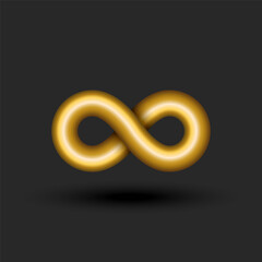 Gold infinity logo 3d golden ratio endless geometric shape, metallic gradient infinite symbol technology symbol.
