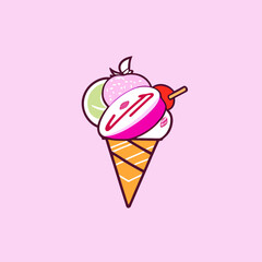 ice cream cone with cherry.vector illustration of fruit ice cream symbol