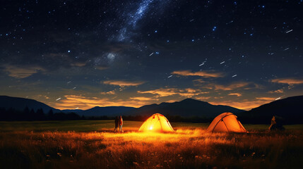 Fototapeta na wymiar Tent at night in the Mountains