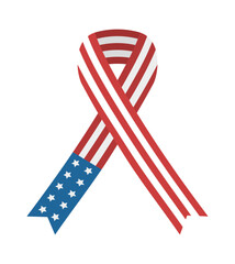 Patriotic ribbon. For USA Independence and Memorial day. Isolated vector illustration. Transparent background.