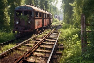 Obraz premium Old tourist train with rusty rail. Generative AI