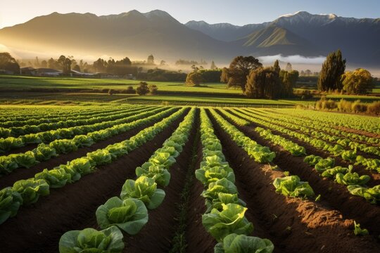 Field of green lettuce. Generative AI