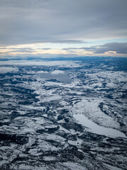 Naklejka na ściany i meble Aerial of landscape near Trondheim, Norway in winter