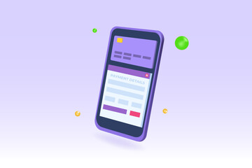 Payment details, entering credit cards details online. 3d realistic Vector Illustration.