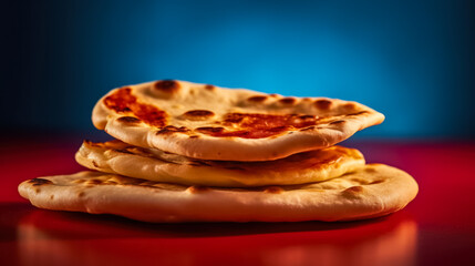 Delicious naan isolated on blue background, generative AI

