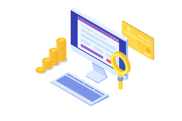 Payment details, entering credit cards details online. Isometric Vector Illustration.