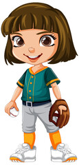 Cute girl baseball player cartoon character