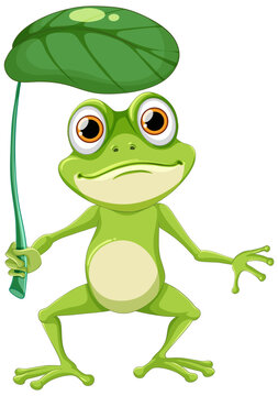 Green Frog Holding Leaf