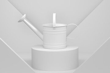 Watering can on cylinder podium with step on monochrome