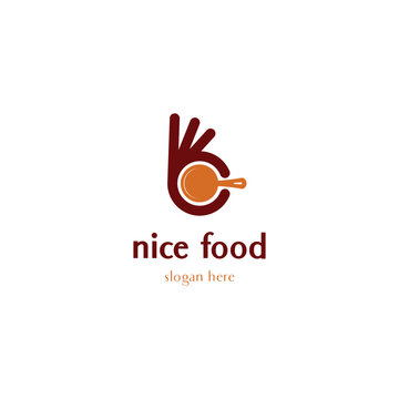 nice food logo, frying pan with finger logo design concept