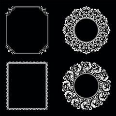 Set of decorative frames Elegant vector element for design in Eastern style, place for text. Floral black and white borders. Lace illustration for invitations and greeting cards.
