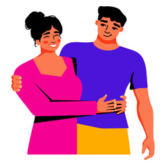 Obraz premium Happy couple hugging and cuddling. Friends. Romantic relationships. Vector illustration of lovers and sweethearts or brother with sister