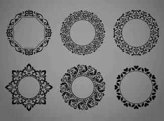 Set of decorative frames Elegant vector element for design in Eastern style, place for text. Floral black and gray borders. Lace illustration for invitations and greeting cards