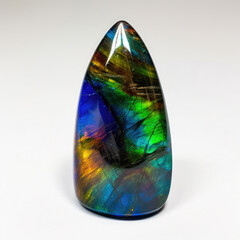 This Spectrolite gemstone is cut in a smooth rounded, HD