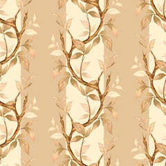 Seamless vertical pattern with branches and leaves. Wallpaper, fabric, wrapping paper, scrapbooking paper