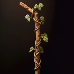 Whimsical Harmony: Wooden Staff Embellished with Vine Wrap and Delicate Almond Buds
