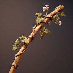Mystical Elegance: Wooden Staff with Vine Wrap and Almond Buds