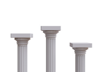 Winners podium isolated on transparent background, PNG. Three marble pillars columns for product presentation
