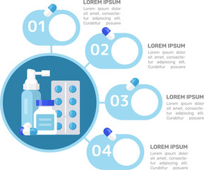 Pharmacy blue infographic chart design template. Medication for patients. Abstract vector infochart with blank copy spaces. Instructional graphics with 4 step sequence. Visual data presentation