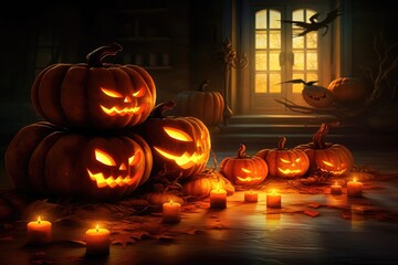 Fototapeta premium Halloween pumpkin banner background, Halloween, collection of trick or treat halloween event.