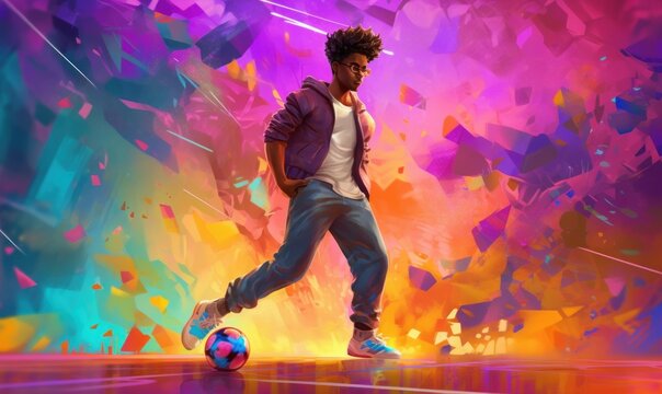 Athlete Male Soccer Player, Sport Man Playing Football Colorful Background. Generative Ai