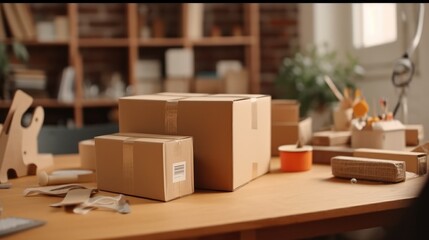 Fototapeta premium Shopping online, Cardboard box, Shopping service on The online web, offers home delivery.