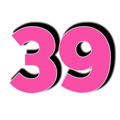 number 39 thirty nine in pink color sign symbol numbers for design elements isolated on transparent background